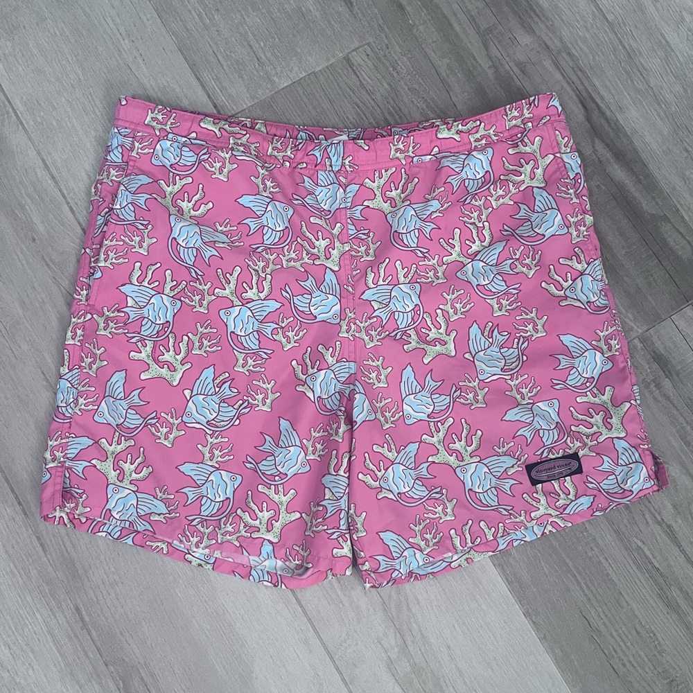 Vineyard Vines Pink and Blue Swim Trunks with Seahorse Print